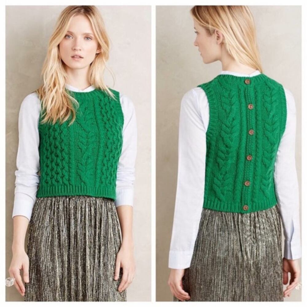 Anthropologie Green V-Neck Sweater
